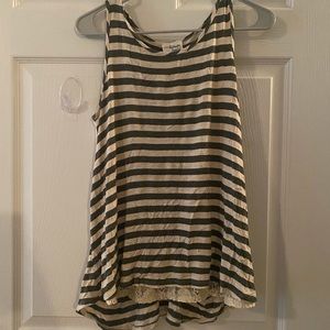 Gray & White Striped Tank with Lace